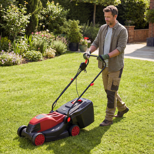 12-Amp 13.5 Inch Adjustable Electric Corded Lawn Mower, Red Lawn Care Tools Red at Gallery Canada