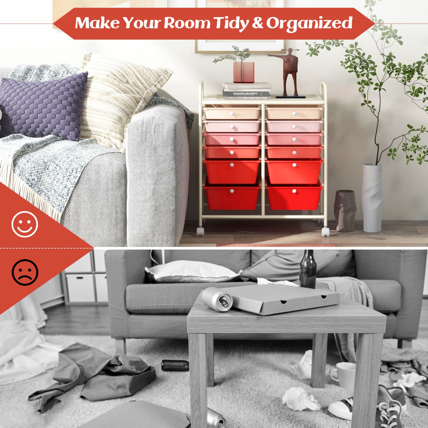 12-Drawer Rolling Storage Cart, Removable Drawers, Lockable Wheels, Pink File Cabinets at Gallery Canada