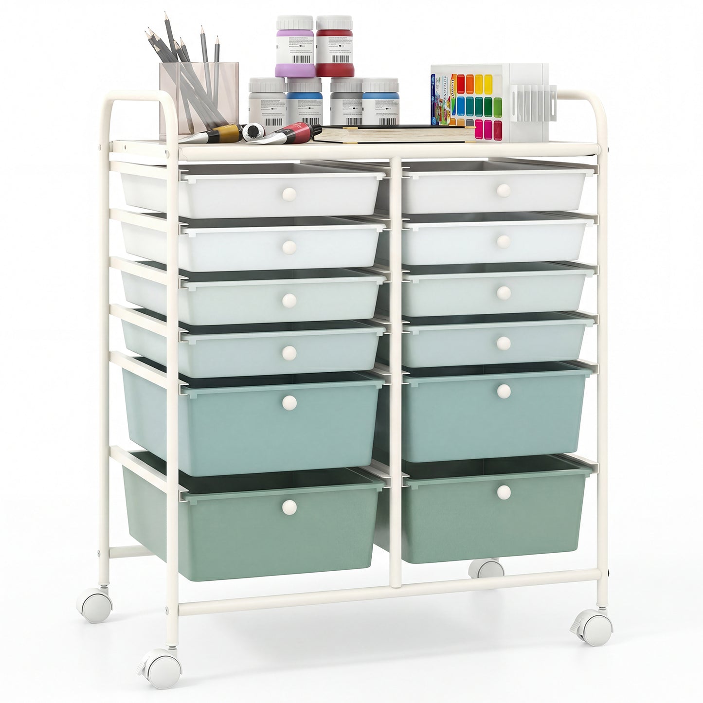 12-Drawer Rolling Storage Cart, Removable Drawers, Lockable Wheels, Green Gradient File Cabinets at Gallery Canada