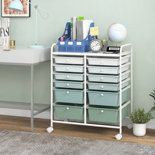 12-Drawer Rolling Storage Cart, Removable Drawers, Lockable Wheels, Green Gradient File Cabinets Green Gradient at Gallery Canada