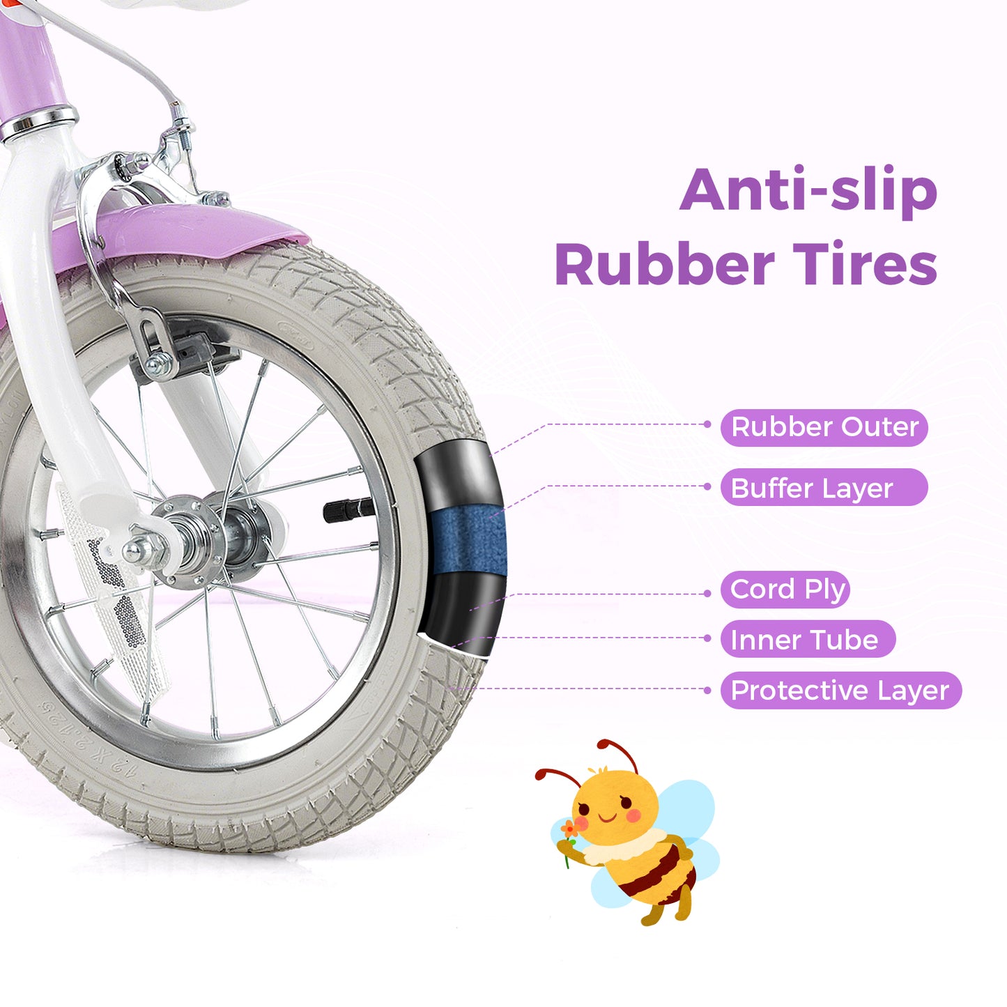 12 Inch Girls Bike, With Doll Seat And Streamers, For Ages 3-4, Purple