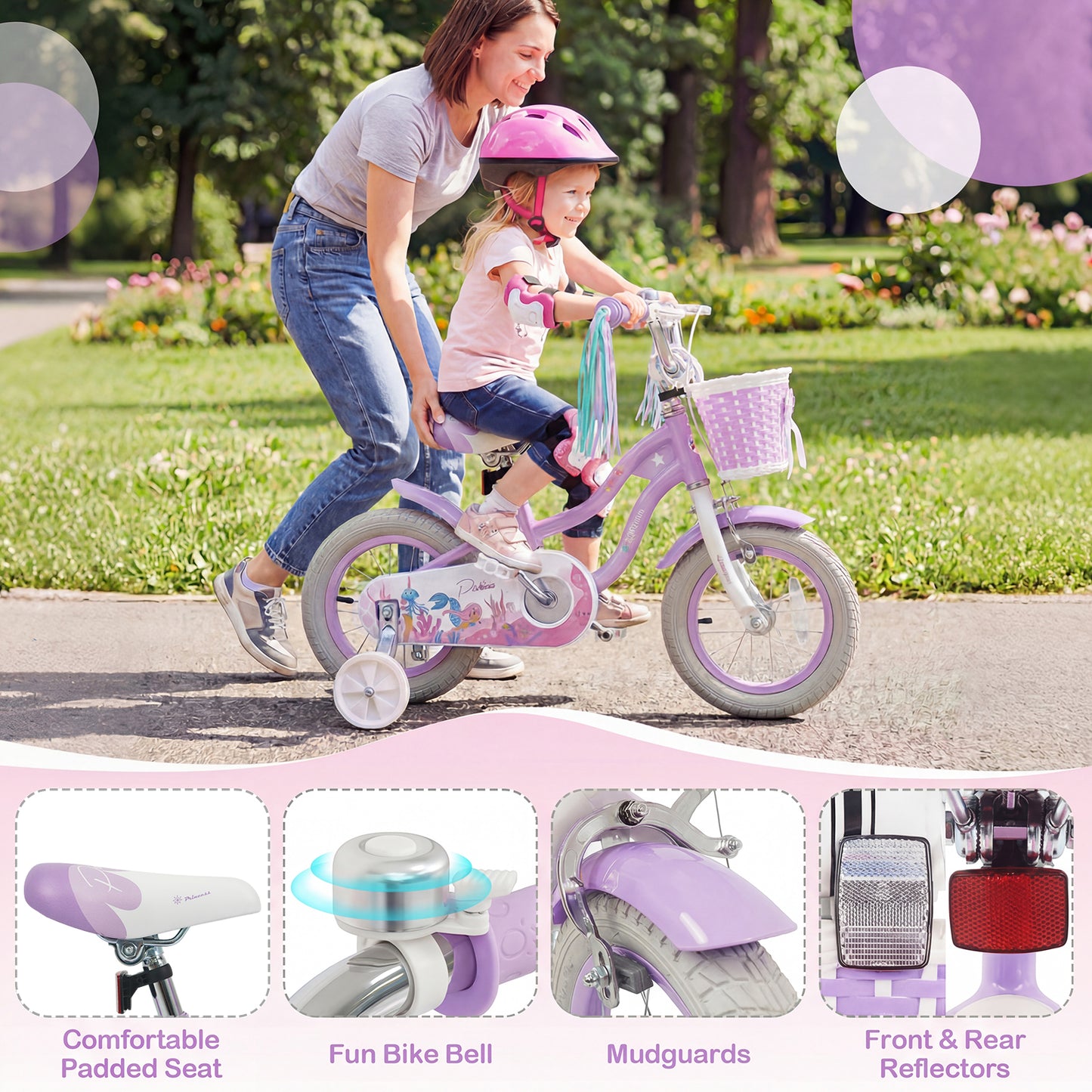 12 Inch Kids Bike, Adjustable, Princess Sea Theme, Purple Kids Bike at Gallery Canada