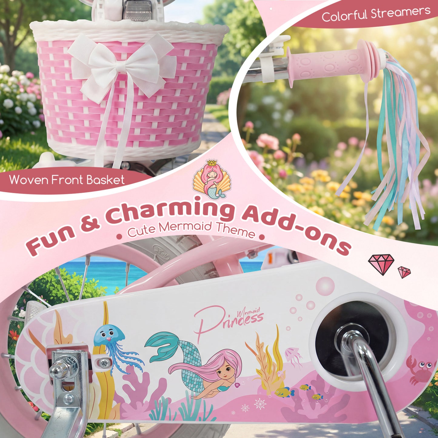 12 Inch Kids Bike Adjustable with Basket and Streamers for Girls Aged 3-4 Years Old Pink, Pink Kids Bike at Gallery Canada