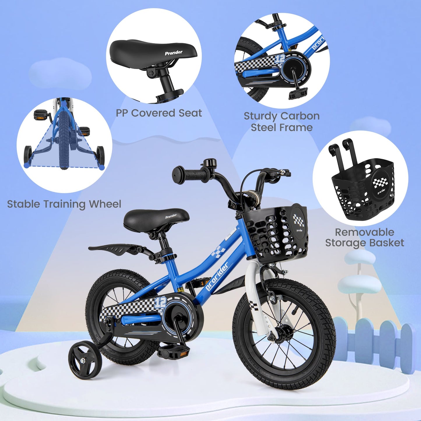 Vélo pour enfants de 12 pouces avec roues stabilisatrices, 3-4 ans, Marine