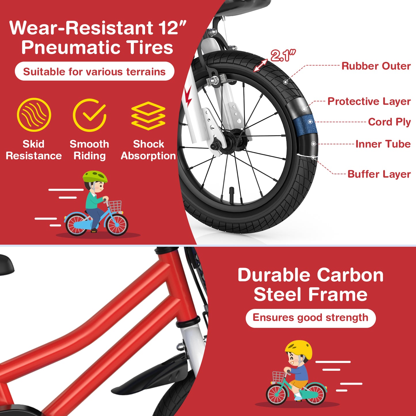 12 Inch Kids Bike Children Bicycle with Training Wheels for 3-4 Years Old, Red Kids Bike at Gallery Canada