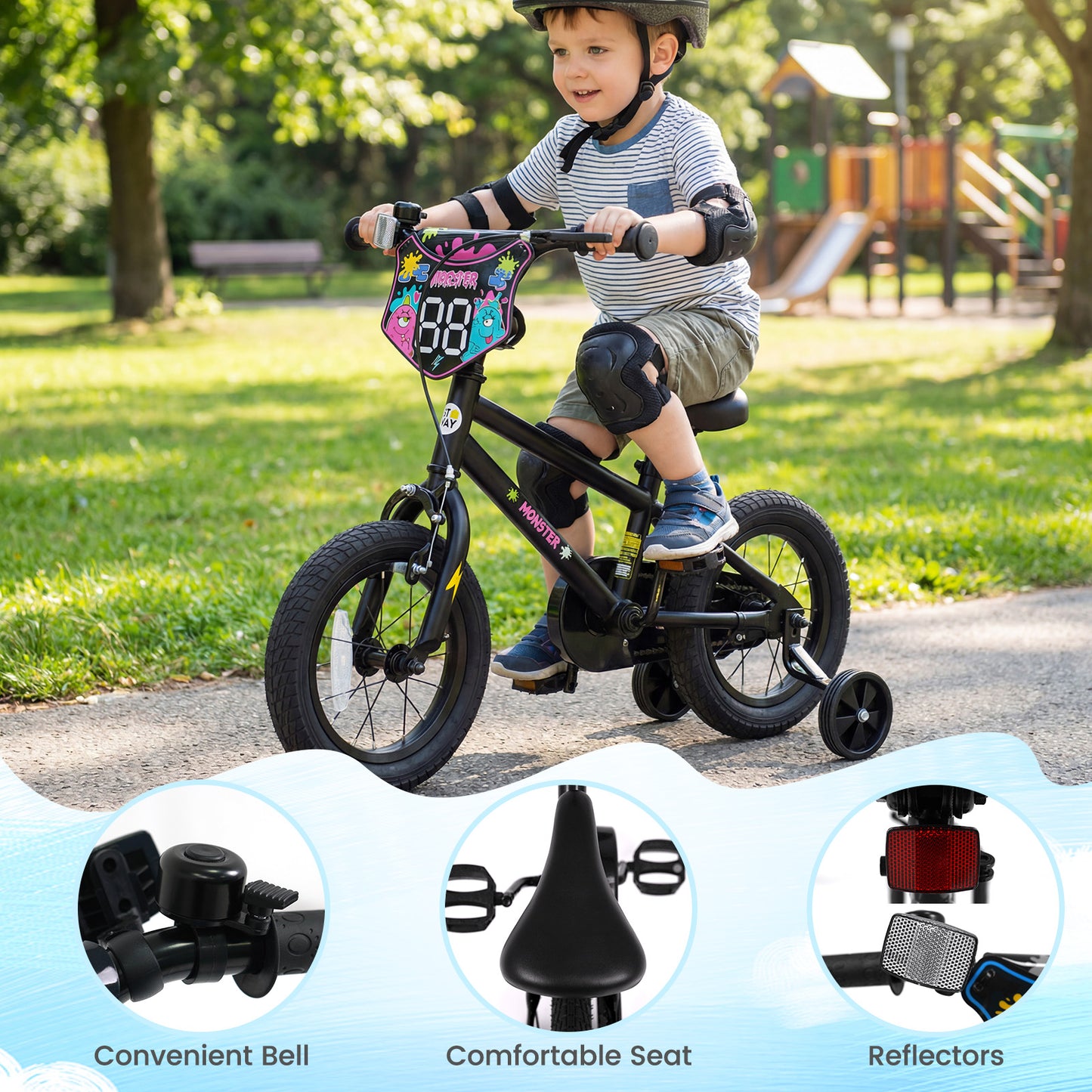 12 Inch Kids Bike with Training Wheels for Ages 3-4 Years Old Black- Street Art Time, Black Kids Bike at Gallery Canada