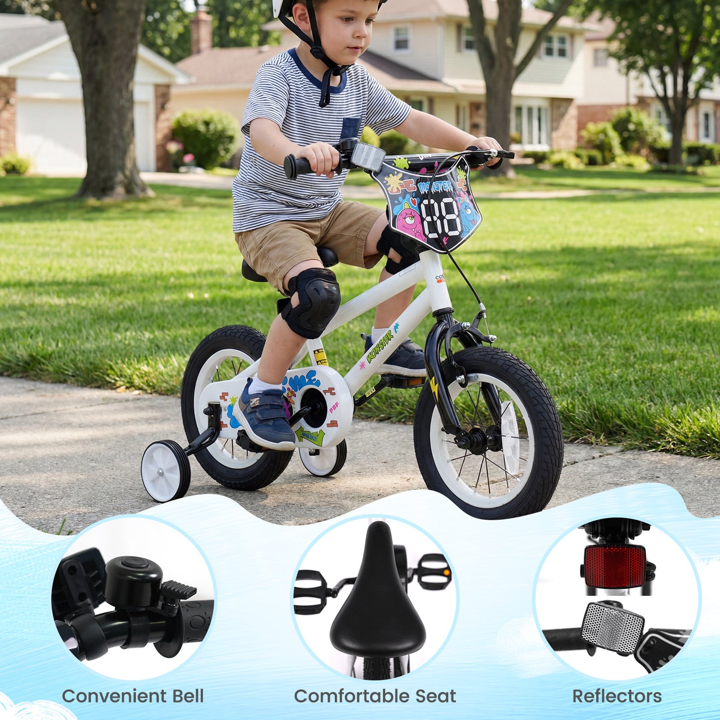 12 Inch Kids Bike with Training Wheels for Ages 3-4 Years Old White- Street Art Time, White Kids Bike at Gallery Canada