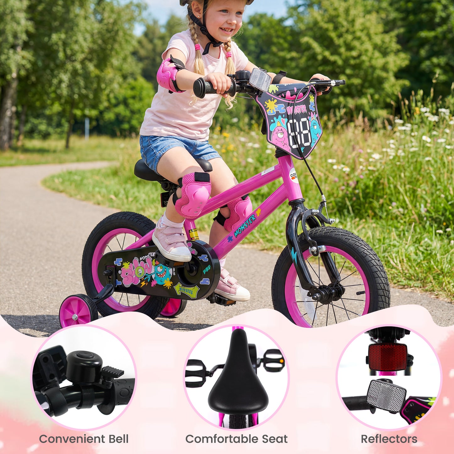 12 Inch Kids Bike with Training Wheels for Ages 3-4 Years Old Pink- Street Art Time, Pink Kids Bike at Gallery Canada