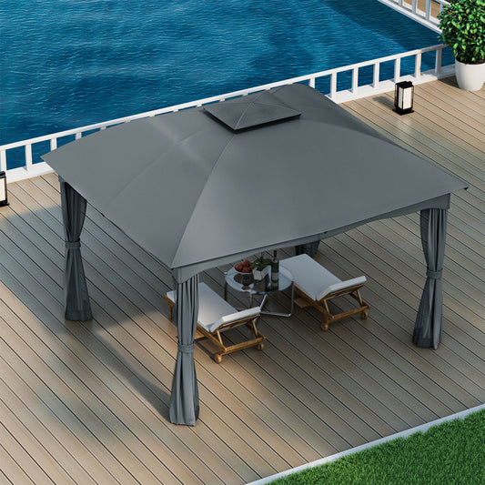 12 x 10 Feet Double Vented Steel Gazebo, Gray Gazebos Gray at Gallery Canada