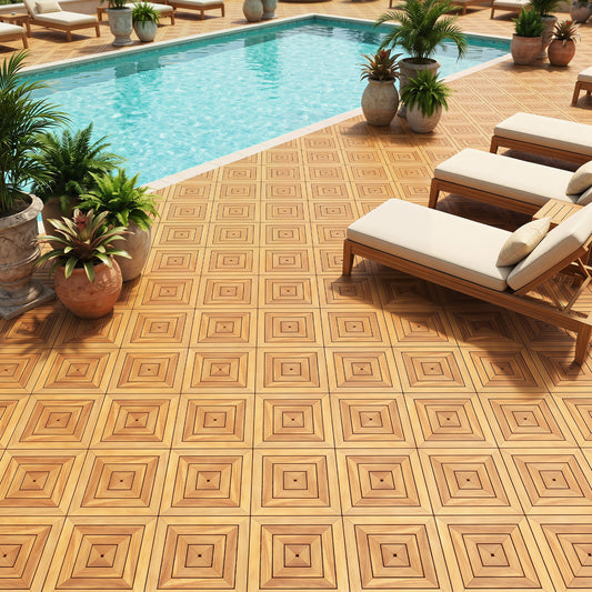 12 x 12 Inch 48 Pieces Acacia Wood Interlocking Deck Tiles with Waterproof Design, Natural Decorative Fencing & Flooring Natural at Gallery Canada