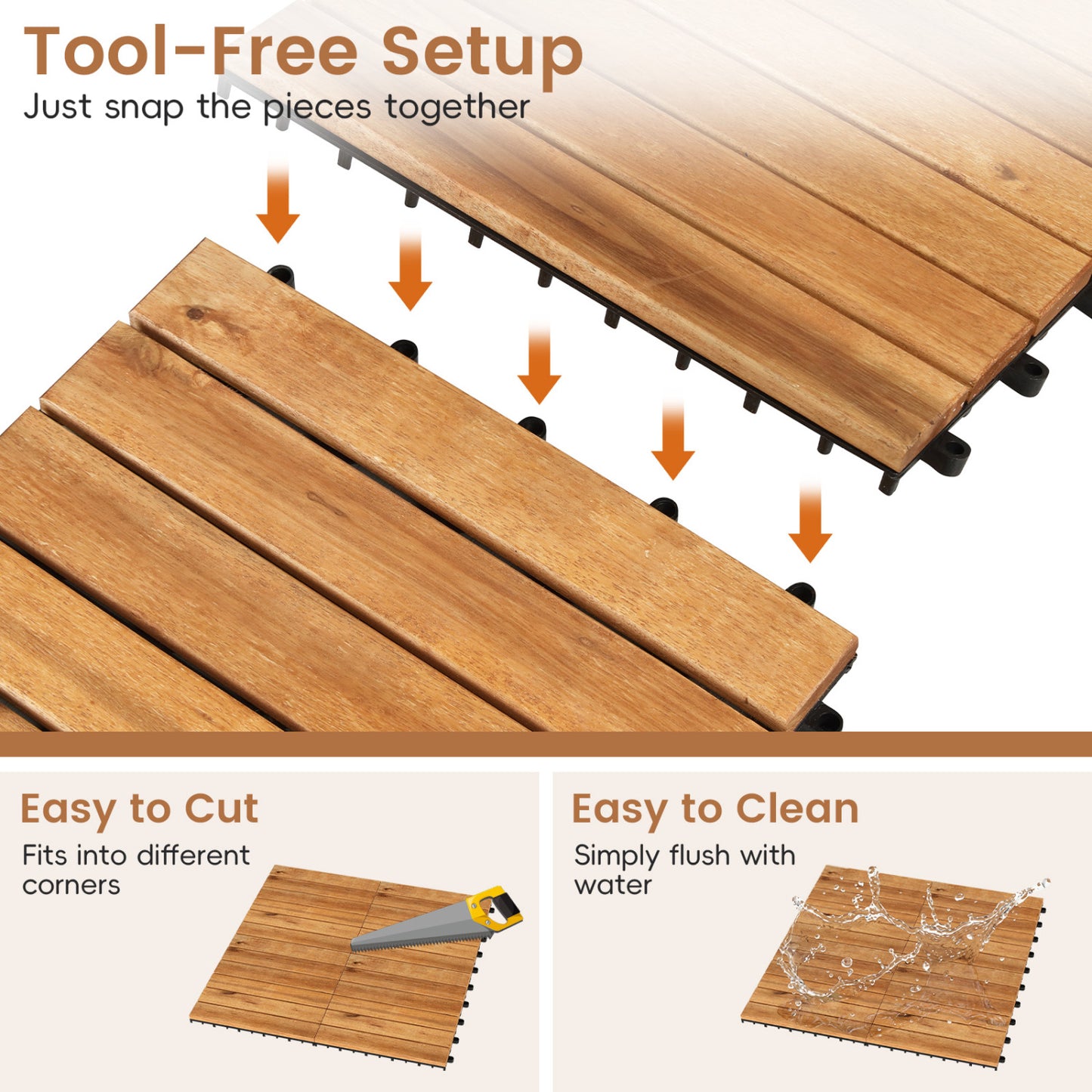 12 x 12 Inch 54 Pieces Acacia Wood Interlocking Deck Tiles, Natural Decorative Fencing & Flooring at Gallery Canada