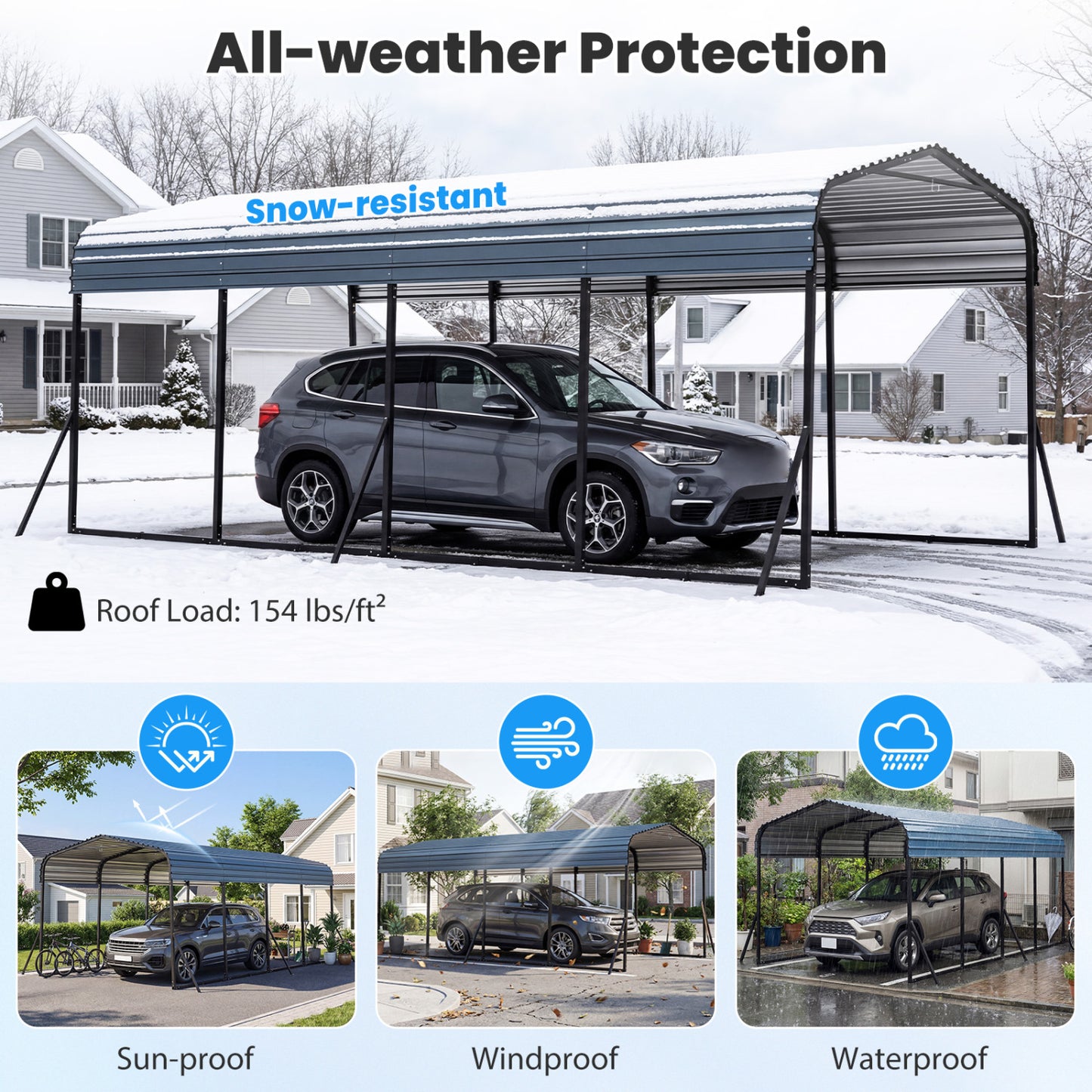 12 X 20 FT Heavy-Duty Steel Carport Outdoor Garage Shelter, Black Gazebos at Gallery Canada