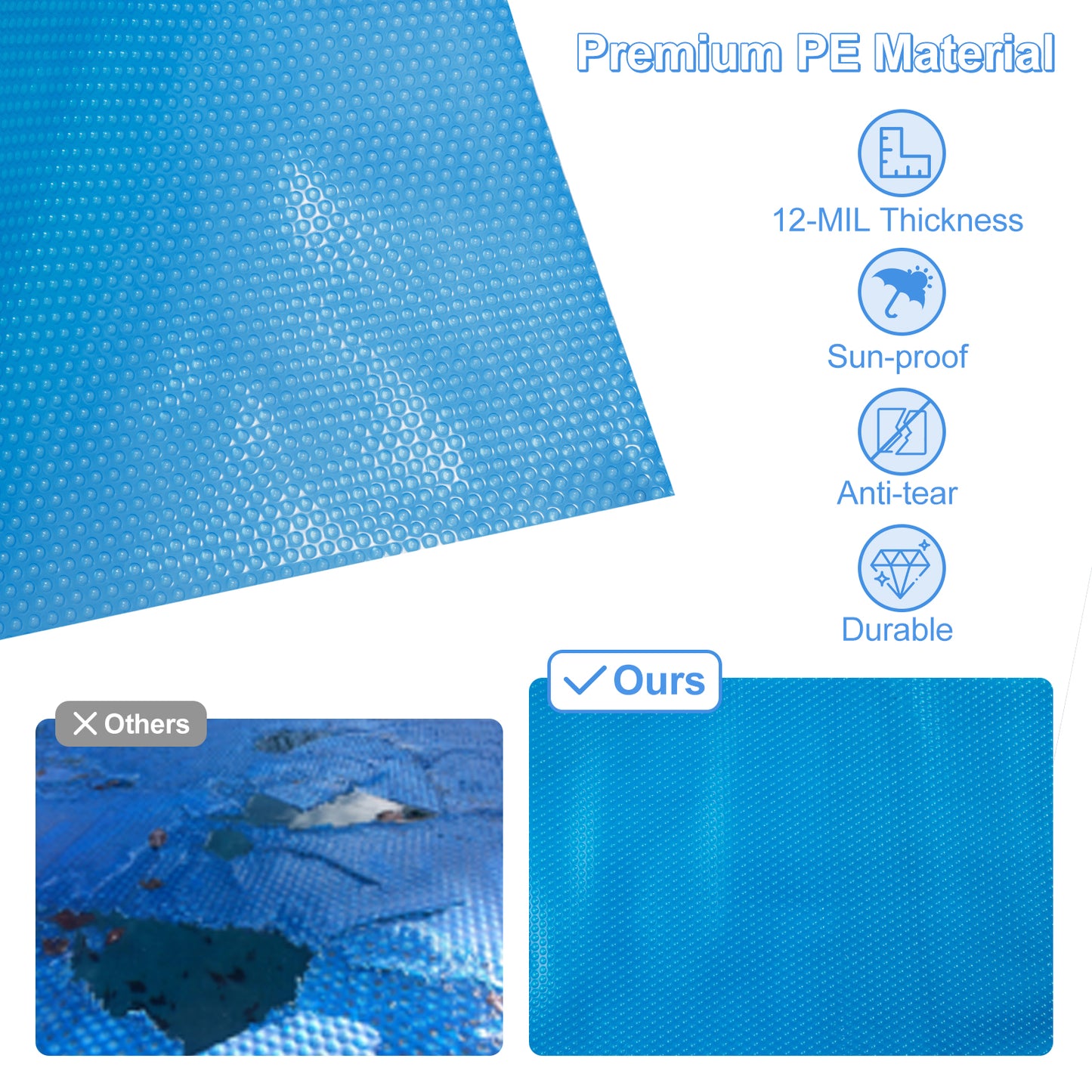 12 x 24 Feet Rectangle Swimming Pool Cover, 12-MIL Solar Blanket, Blue Swimming Pools at Gallery Canada