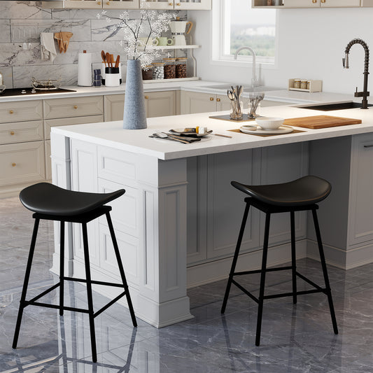 2 Swivel Barstools, Faux Leather, Backless With Footrest, Black Bar Stools Black at Gallery Canada