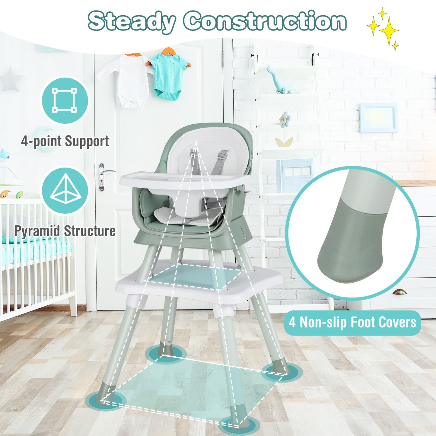 6-In-1 Convertible High Chair, Adjustable Removable Tray, Green High Chairs at Gallery Canada