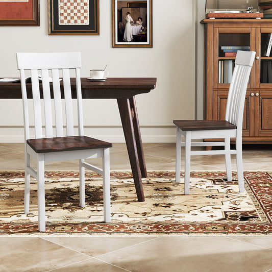 Set of 2 Kitchen Armless Dining Chairs with Slatted High Backrests, White Dining Chairs White at Gallery Canada