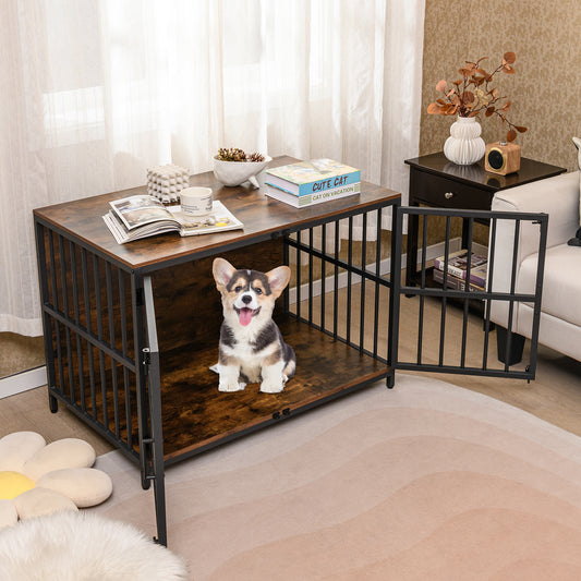 40 Inch Dog Crate Furniture, Dual Lockable Doors, Rustic Brown Dog Kennels Rustic Brown at Gallery Canada