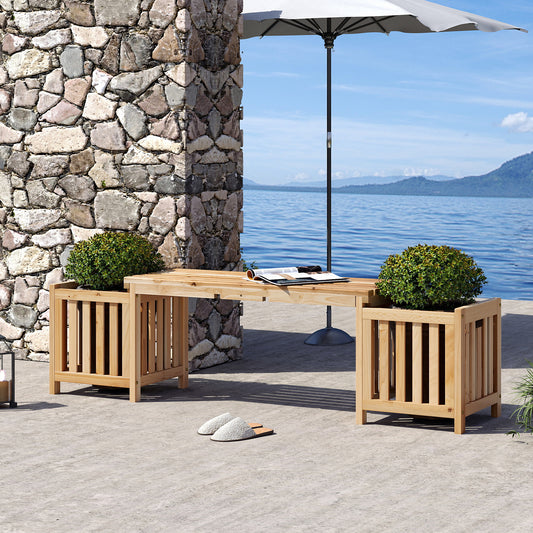 Patio Wooden Bench With Planter, 2 Person, Natural Outdoor Benches Natural at Gallery Canada