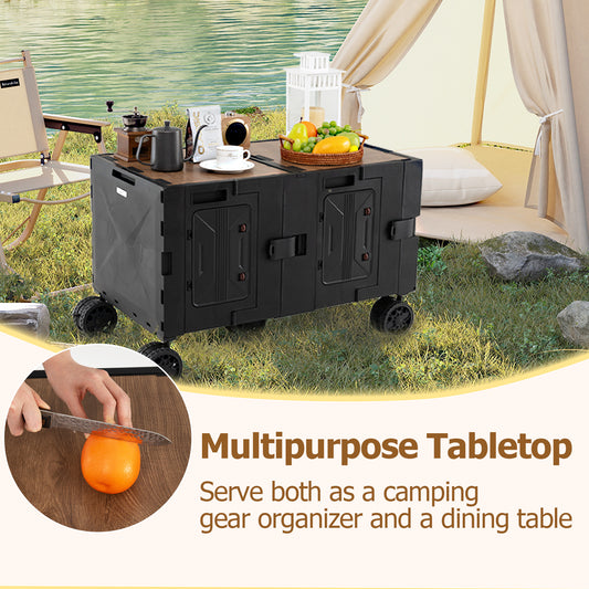 Large Foldable Utility Cart with 2-Tier Storage Crates and Telescoping Handle, Black Camping Furniture Black at Gallery Canada
