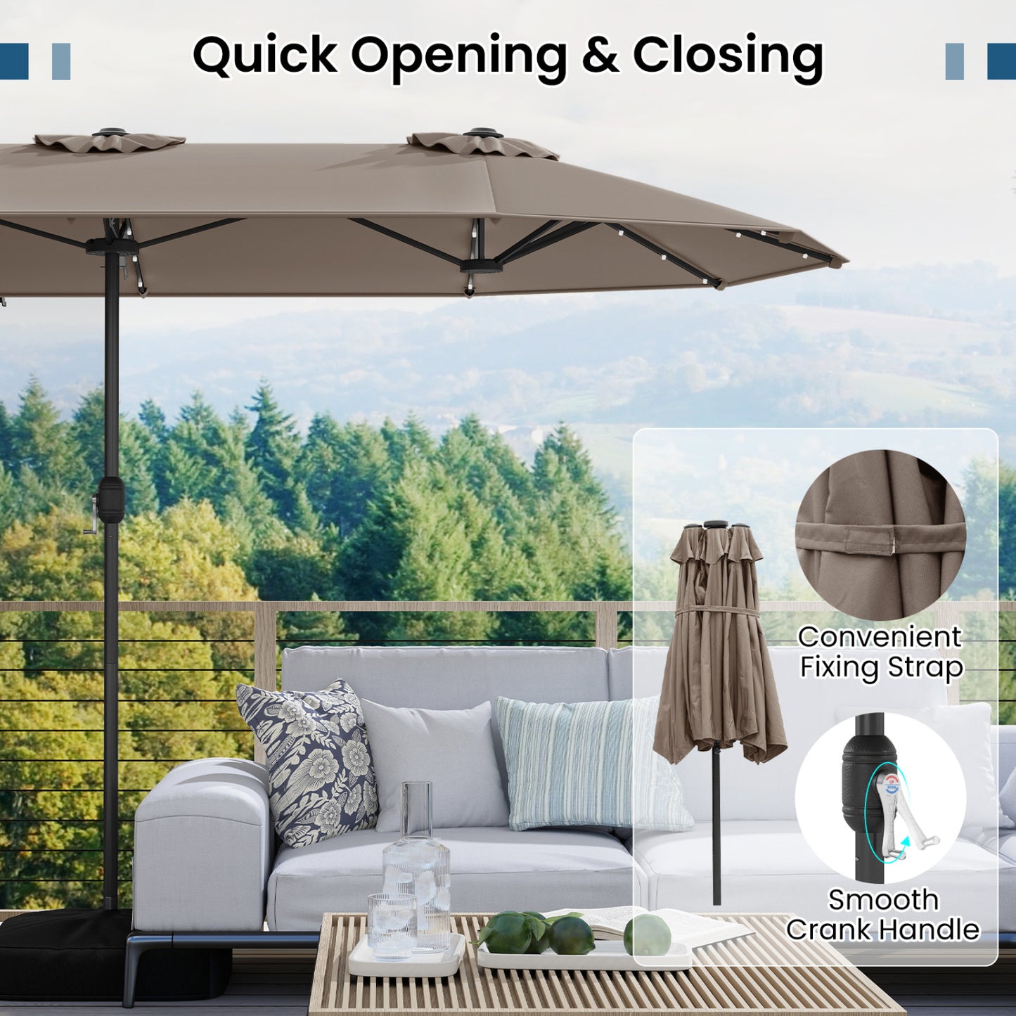 13FT Double-Sided Patio Umbrella With Solar Lights, Coffee Outdoor Umbrellas at Gallery Canada