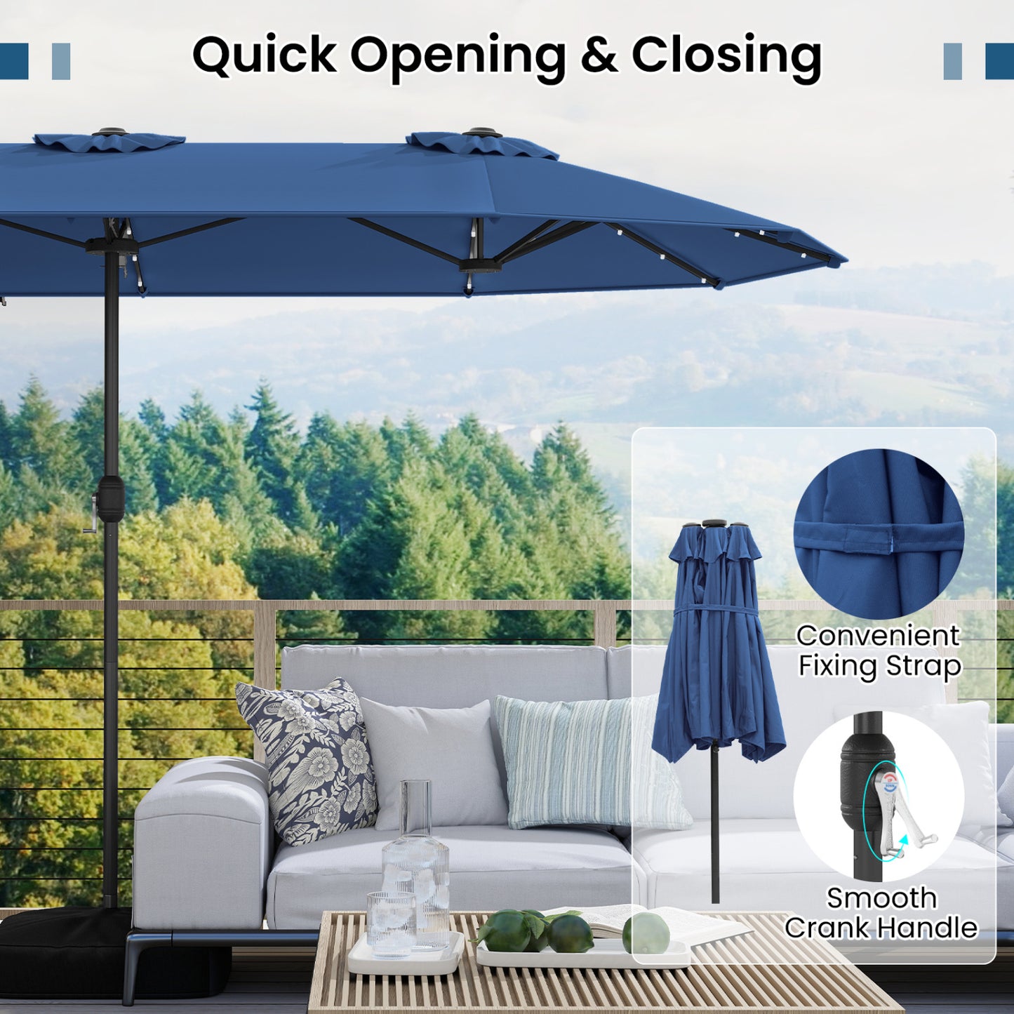 13FT Double-Sided Patio Umbrella With Solar Lights, Navy Outdoor Umbrellas at Gallery Canada