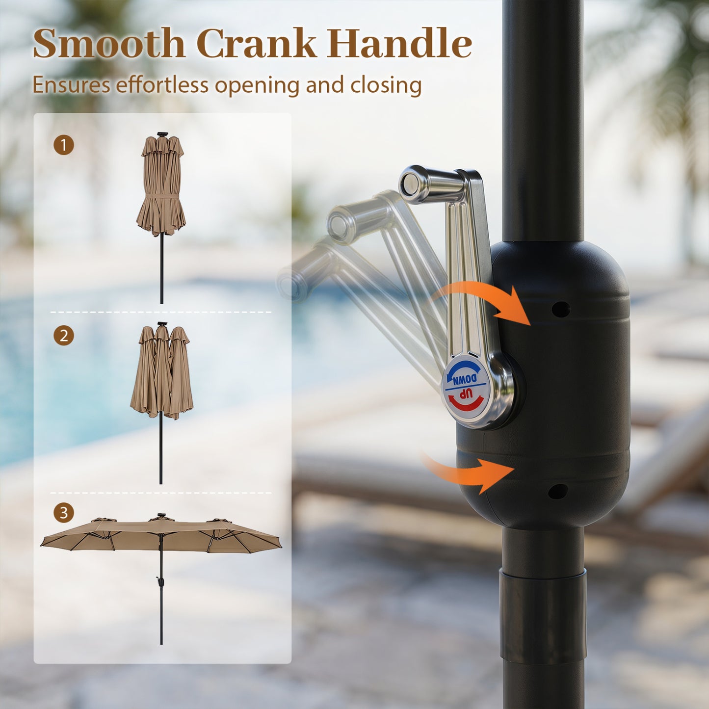 13 FT Double-Sided Patio Umbrella, 36 LED Lights, Tan Outdoor Umbrellas at Gallery Canada