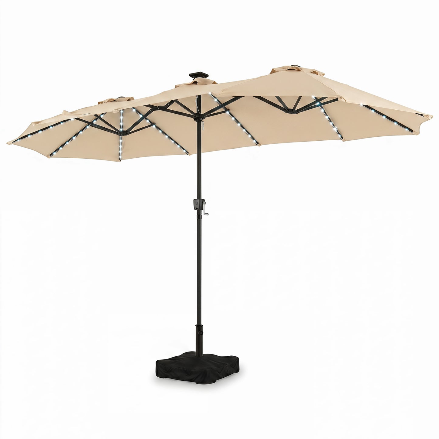 13 FT Double-Sided Patio Umbrella with 108 LED Lights and Base Included, Beige