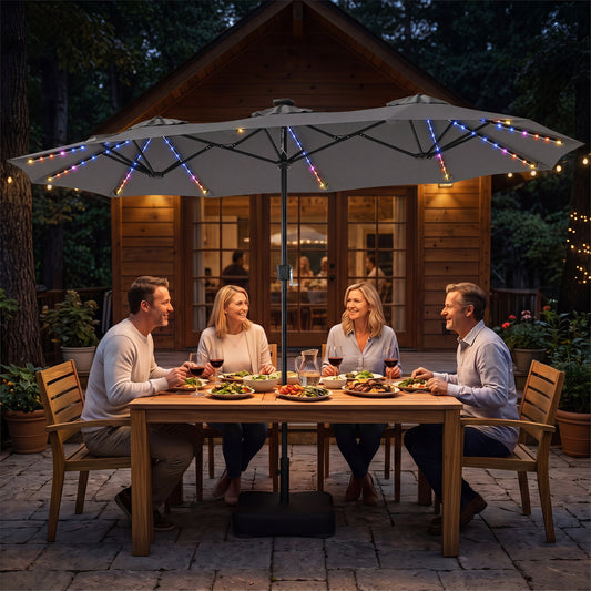 13 Ft Double-Sided Patio Umbrella With 108 LED Lights, Gray Outdoor Umbrellas Gray at Gallery Canada