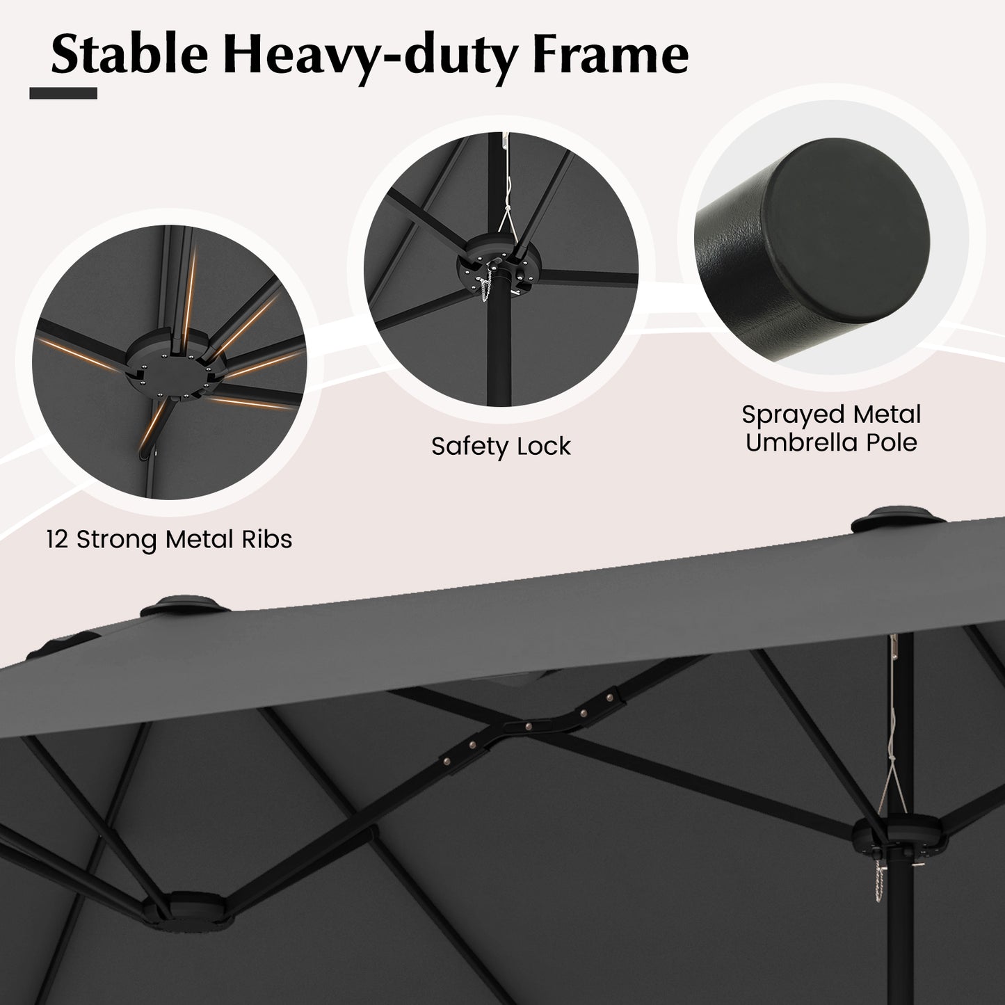 13 Feet Double-Sided Patio Umbrella, Crank Handle, Gray Outdoor Umbrellas at Gallery Canada