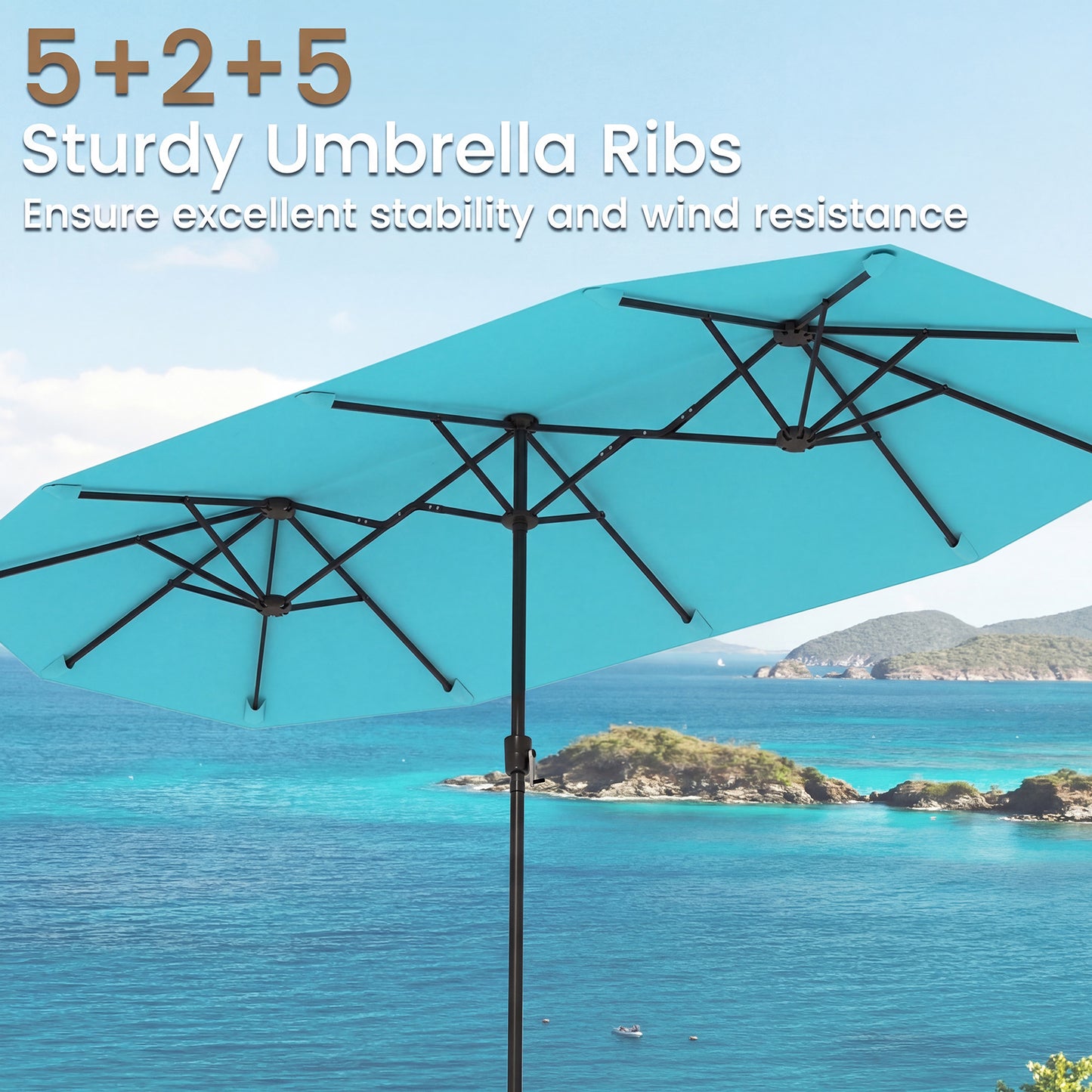 13 Feet Large Patio Umbrella, Crank Handle, Double-Sided, Turquoise Outdoor Umbrellas at Gallery Canada