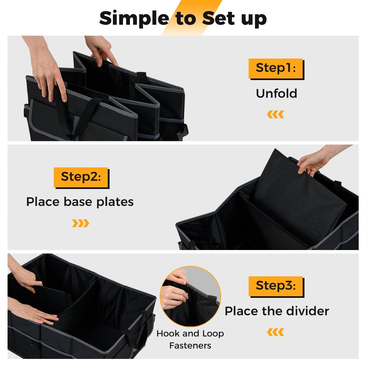 13 Gallon Car Trunk Organizer with Removable Divider and 6 Pockets, Black Garages at Gallery Canada