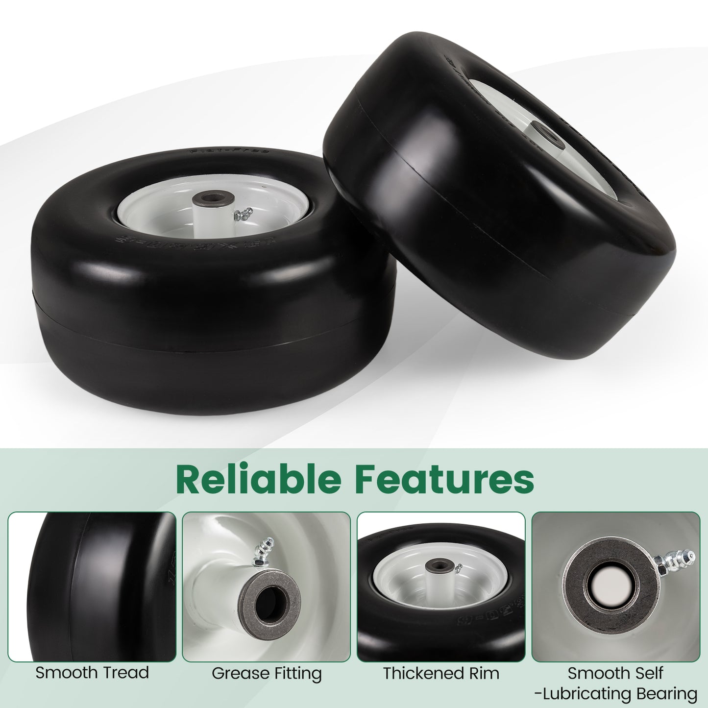 13 x 6.50-6 Flat Free Tires and Wheels 2 Pack Solid Rubber Tires, White Garden Tools at Gallery Canada