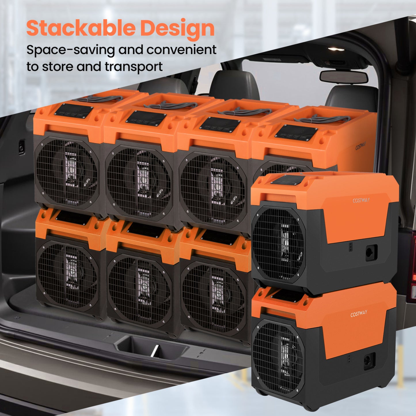 140 Pints Commercial Dehumidifier with Pump and Drain Hose, Orange Dehumidifiers at Gallery Canada