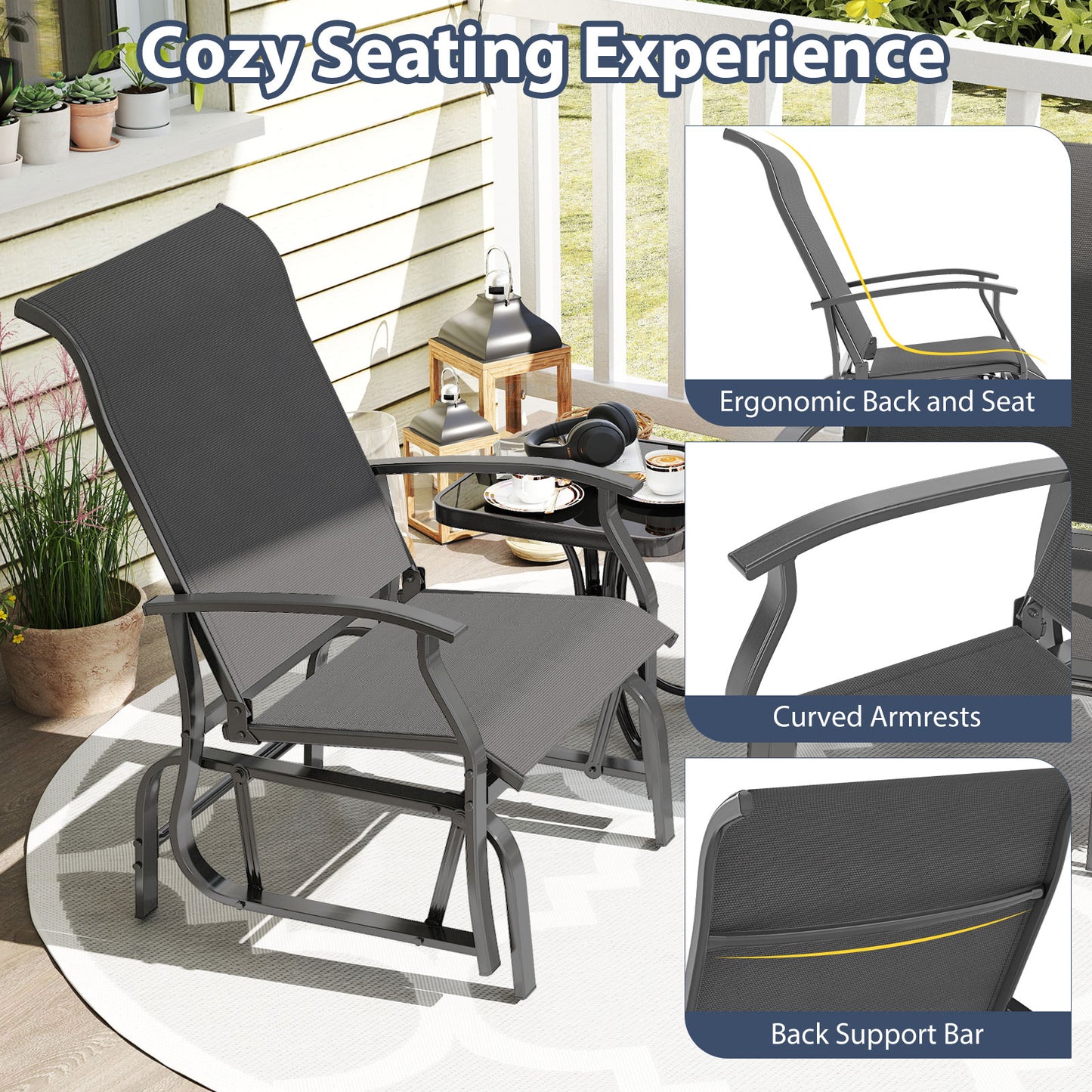 Outdoor Glider Chairs, Set of 2, Ergonomic Backrest, Gray Patio Rocking Chairs & Gliders at Gallery Canada