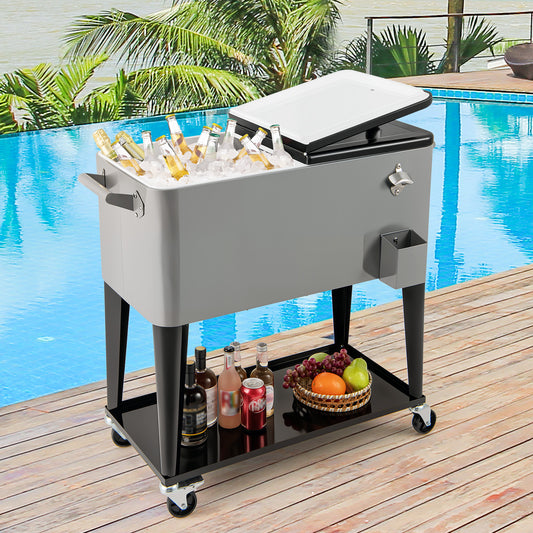 Portable Patio Cooler, With Storage Shelf And Bottle Opener, Gray Coolers Gray at Gallery Canada