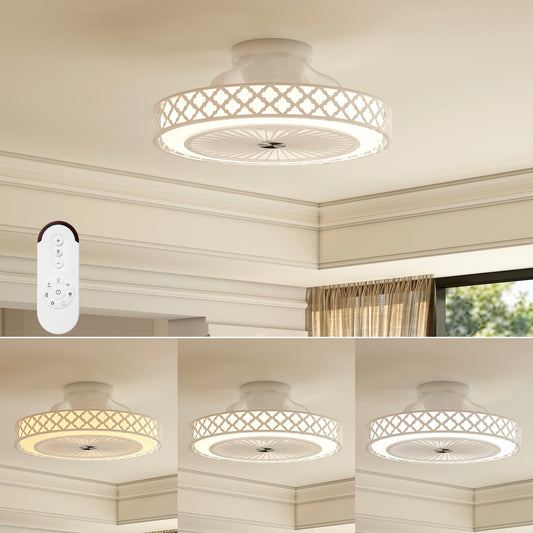 19 Inch Low Profile Flush Mount Ceiling Fan With Light, White Ceiling Fans White at Gallery Canada
