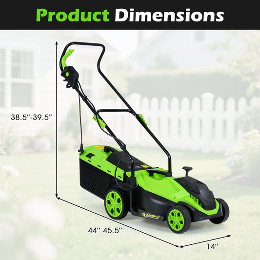 14-Inch 12-Amp Corded Electric Lawn Mower, 5-Position, Green Lawn Care Tools Green at Gallery Canada