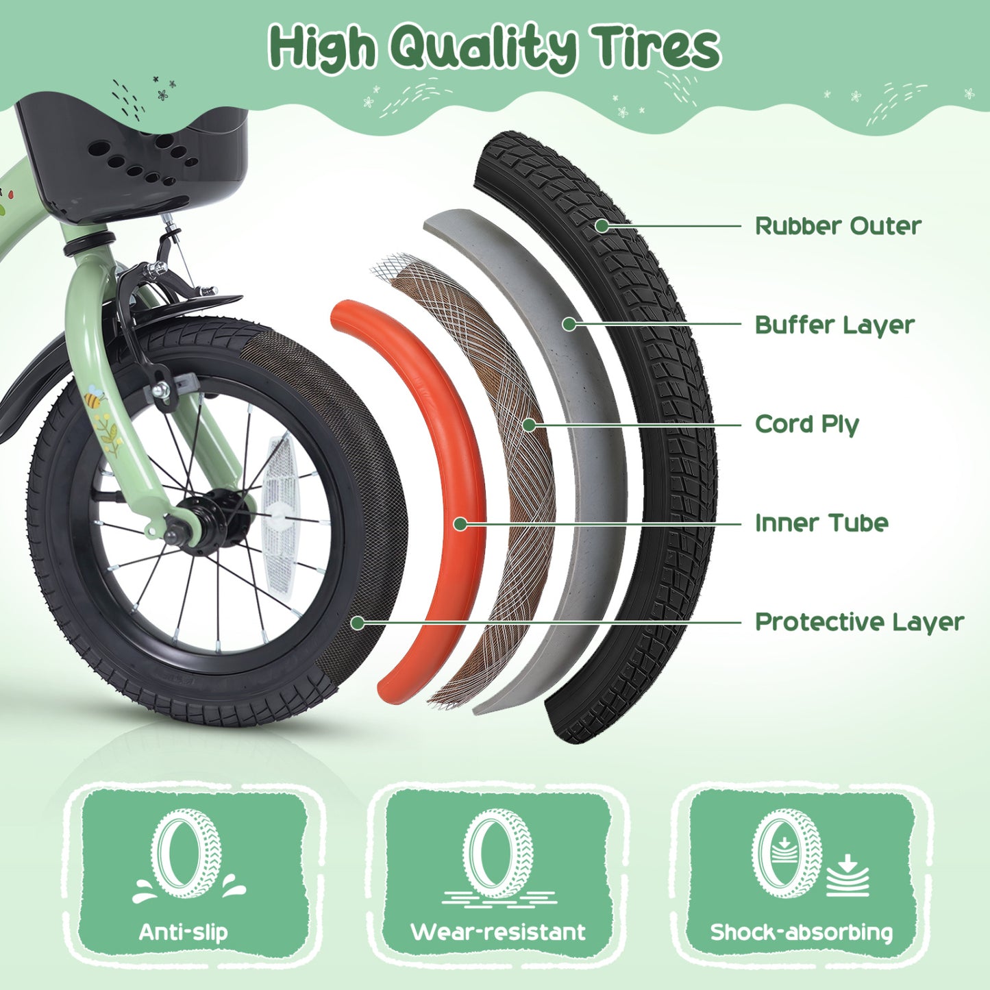 14 Inch Girls Bike with Basket, Green Kids Bike at Gallery Canada