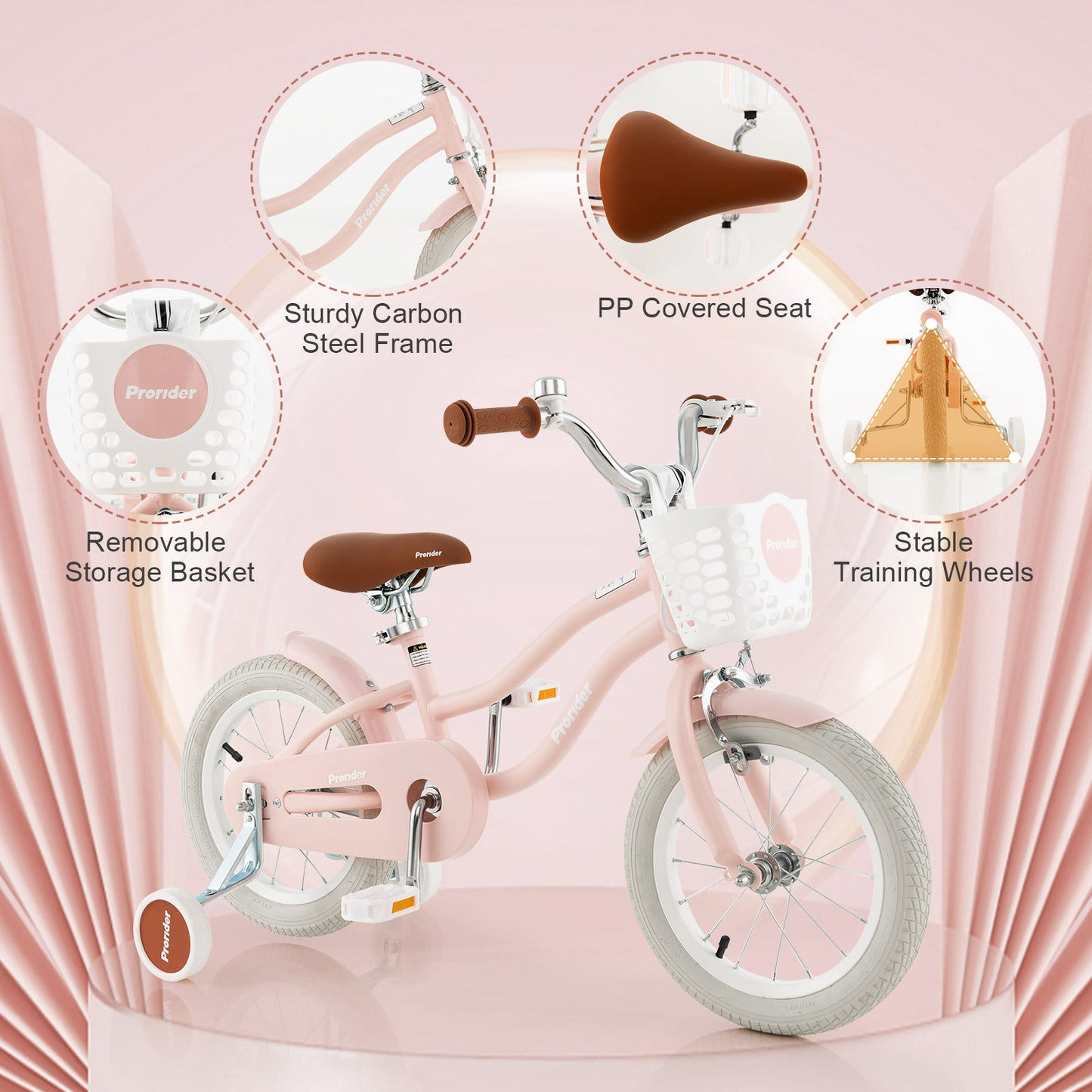 14 Inch Kid's Bike with Removable Training Wheels and Basket, Pink Kids Bike at Gallery Canada