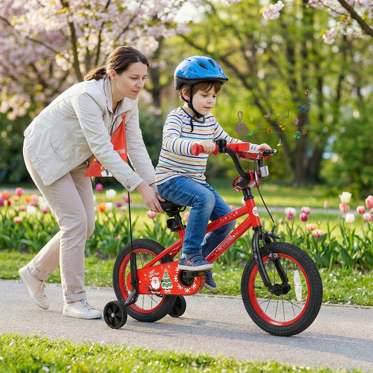 14 Inch Kids Bike Adjustable with Christmas Music & Flag for Aged 4-5 Years Old, Red Kids Bike Red at Gallery Canada