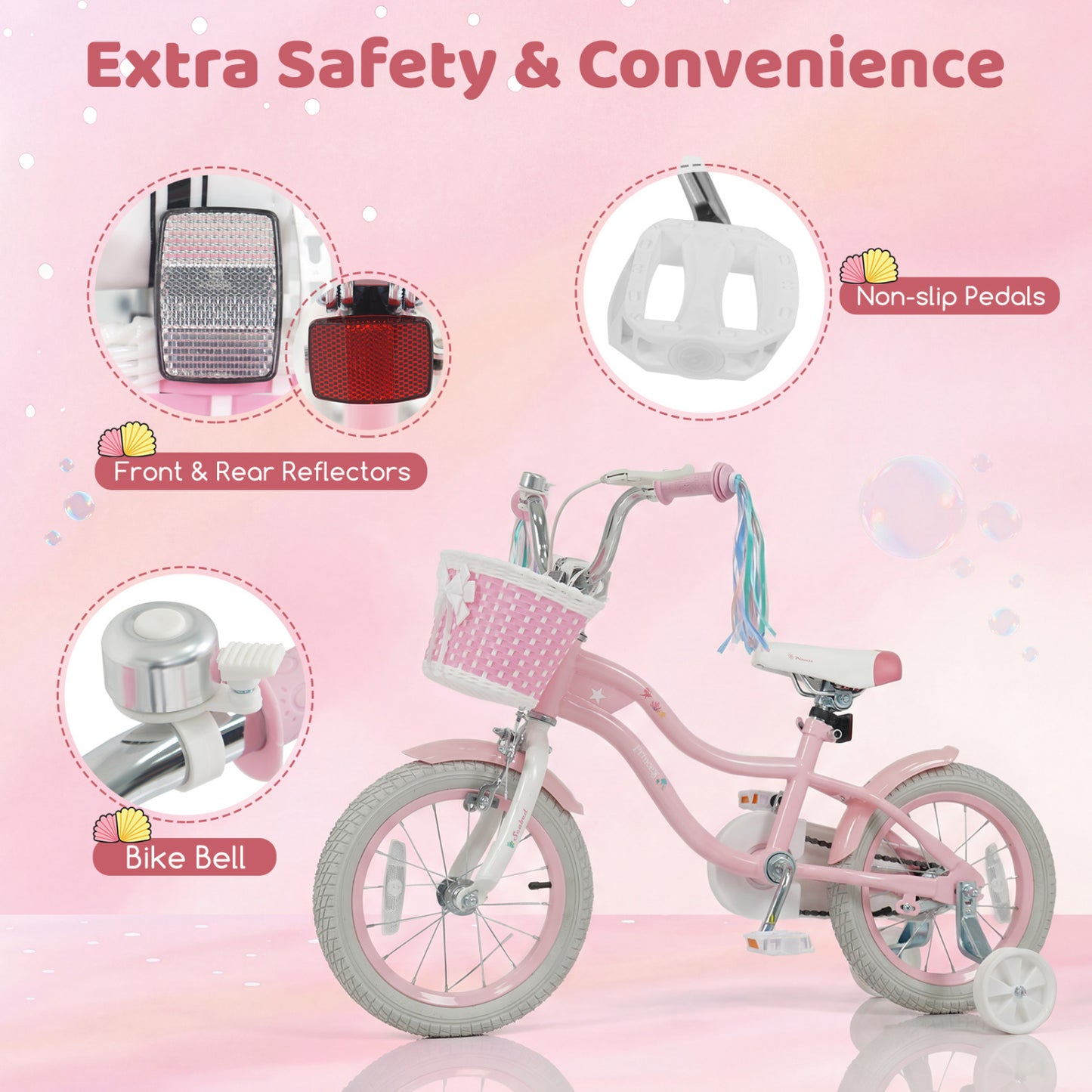14 Inch Kids Bike Adjustable with Basket and Streamers for Girls Aged 3-5 Years Old Pink, Pink Kids Bike at Gallery Canada