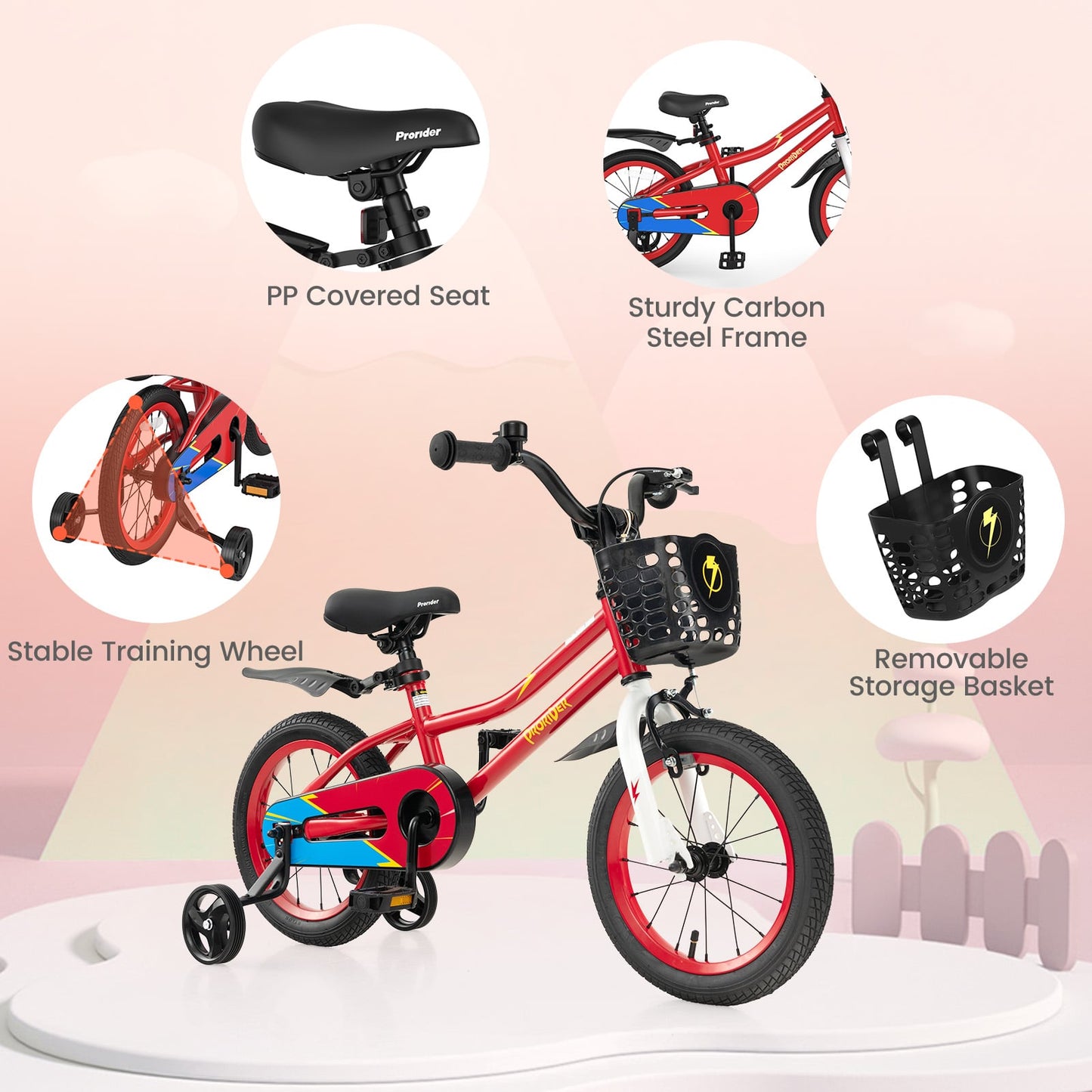 14 Inch Kids Bike With Training Wheels, For 3-5 Years, Red Kids Bike at Gallery Canada