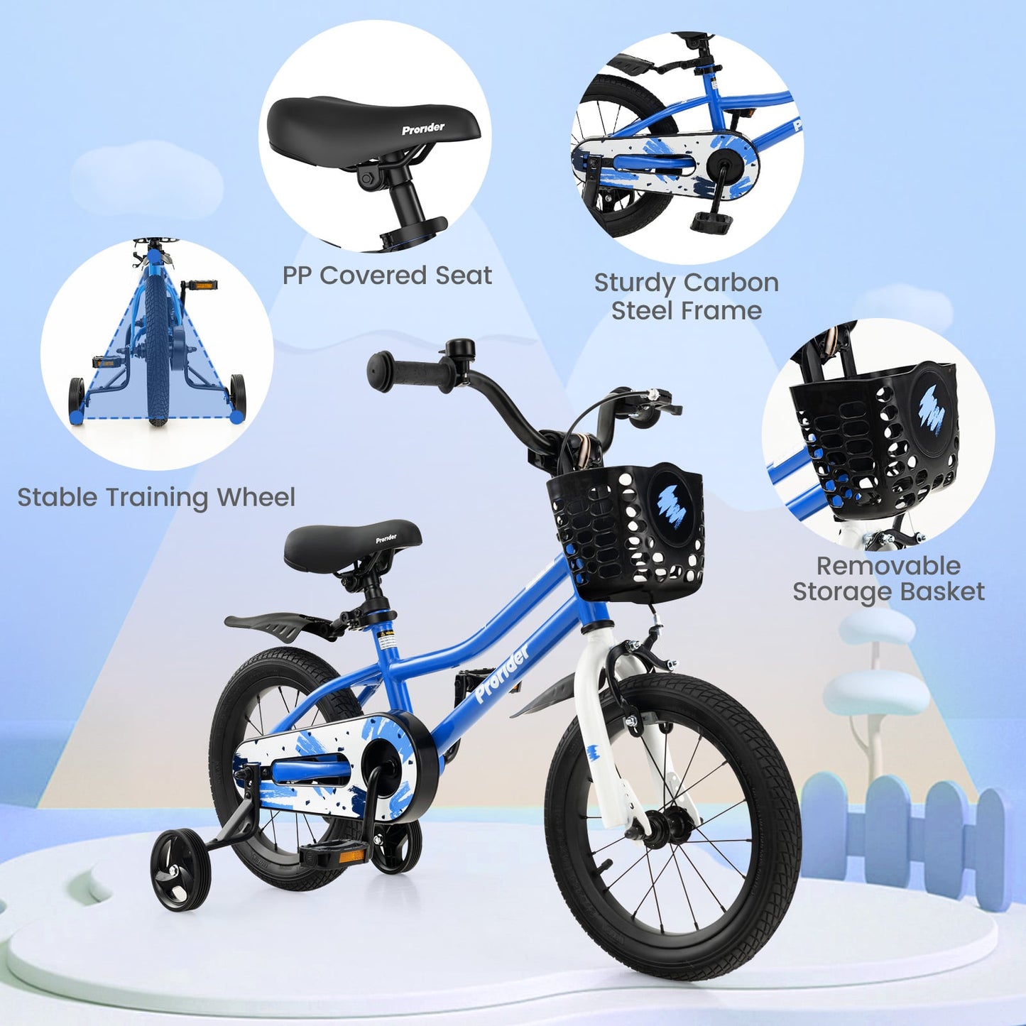14 Inch Kids Bike, With Training Wheels For 3-5 Years, Blue Kids Bike at Gallery Canada