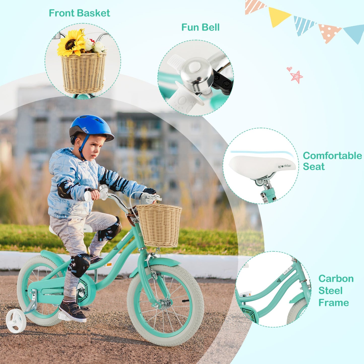 14-Inch Kids Bike With Training Wheels, Adjustable Seat, Green Kids Bike at Gallery Canada