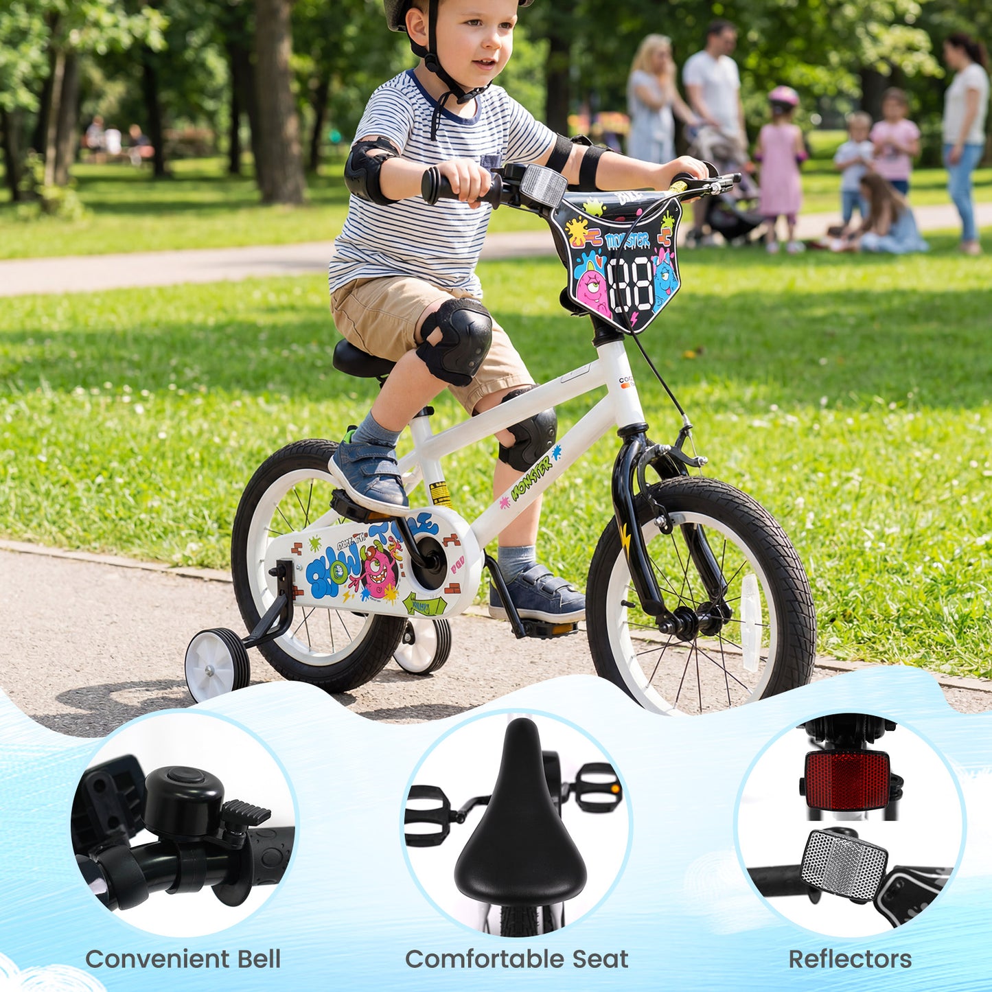 14 Inch Kids Bike with Training Wheels for Ages 3-5 Years Old White- Street Art Time, White Kids Bike at Gallery Canada