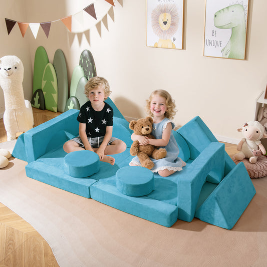 Modular Kids Play Couch, 14 PCS, Blue Kids Chairs & Seating Blue at Gallery Canada