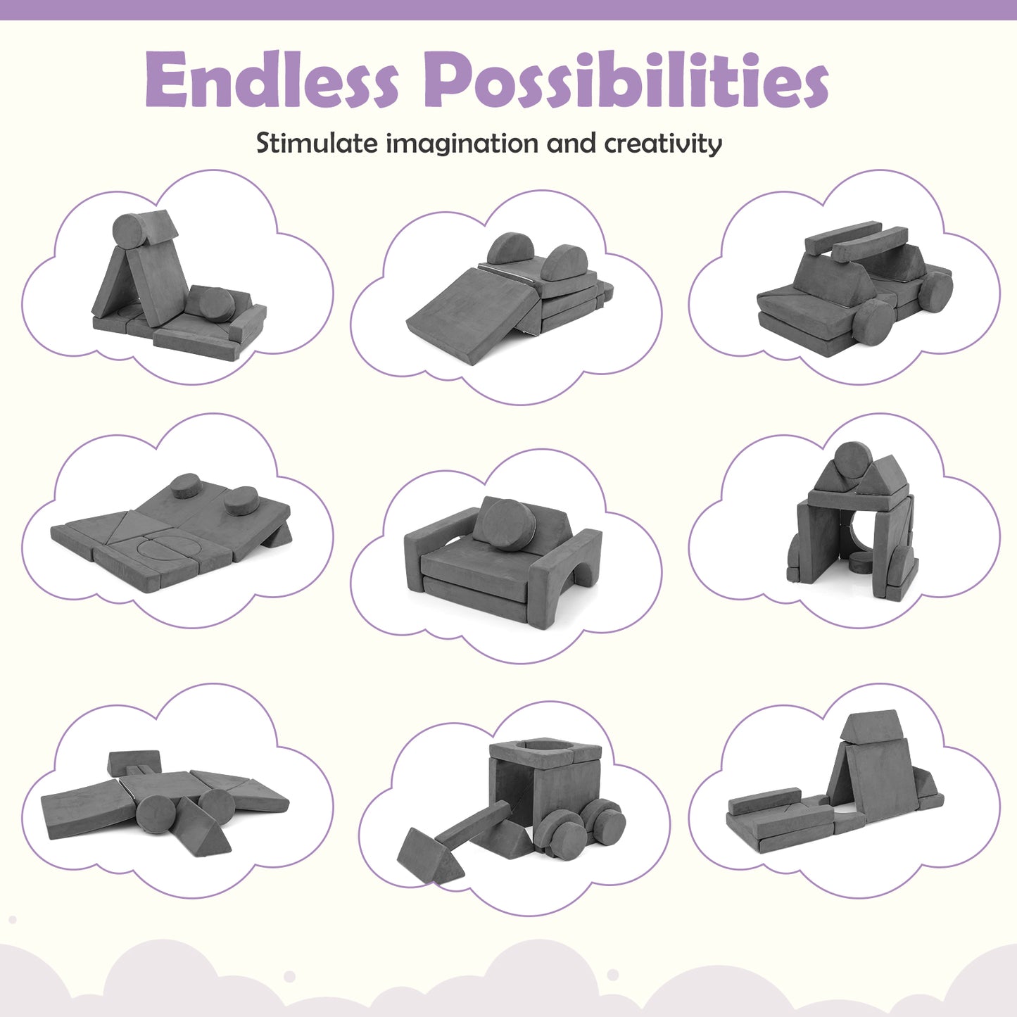 14 PCS Modular Kids Play Couch for Playroom and Bedroom, Gray Kids Chairs & Seating at Gallery Canada