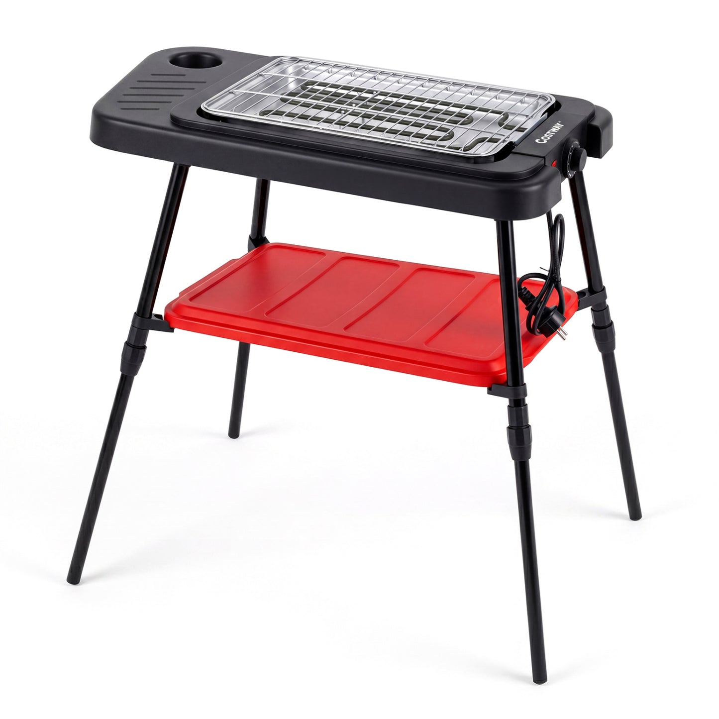 1500W 2-in-1 Electric Grill, Detachable Stand, Dual Plates, Red