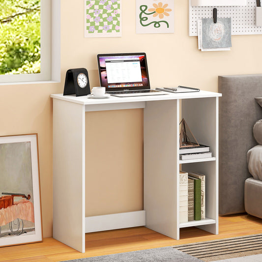 31.5 Inch Modern Home Office Desk with 2 Compartments, White Writing Desks White at Gallery Canada