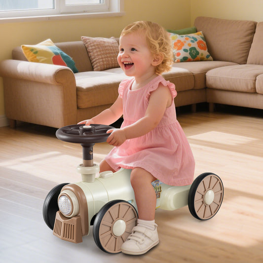 Ride On Toy With Steering Wheel, Train Whistle Sound, Beige Push & Pedal Ride On Toys Beige at Gallery Canada
